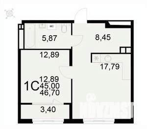 1-к квартира, вторичка, 47м2, 2/22 этаж