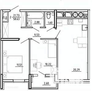 2-к квартира, вторичка, 59м2, 21/26 этаж