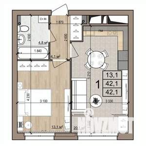 1-к квартира, вторичка, 42м2, 2/25 этаж