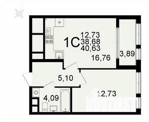 1-к квартира, вторичка, 41м2, 1/26 этаж