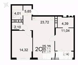 2-к квартира, вторичка, 67м2, 3/22 этаж