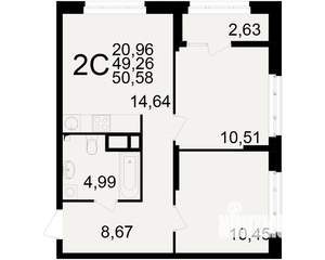 2-к квартира, вторичка, 49м2, 3/25 этаж