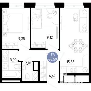 2-к квартира, вторичка, 47м2, 6/14 этаж