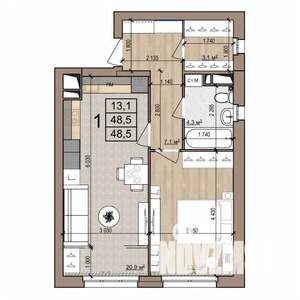 1-к квартира, вторичка, 49м2, 25/25 этаж