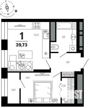 1-к квартира, вторичка, 40м2, 7/21 этаж