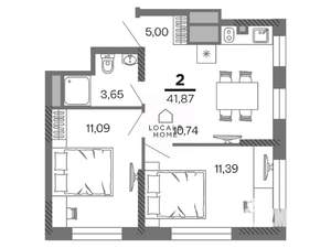 2-к квартира, вторичка, 42м2, 19/25 этаж