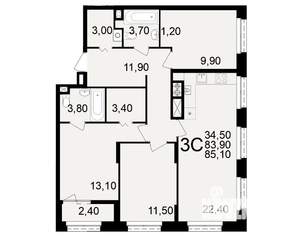 3-к квартира, вторичка, 84м2, 1/10 этаж