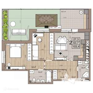 2-к квартира, вторичка, 103м2, 1/9 этаж