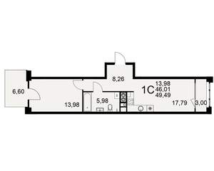 1-к квартира, вторичка, 46м2, 2/10 этаж