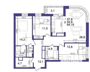 3-к квартира, сданный дом, 94м2, 2/28 этаж