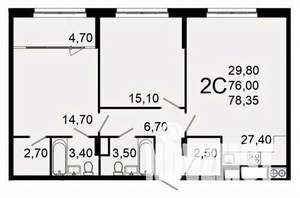 2-к квартира, вторичка, 78м2, 7/10 этаж