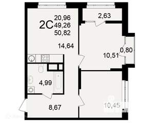 2-к квартира, вторичка, 51м2, 4/26 этаж