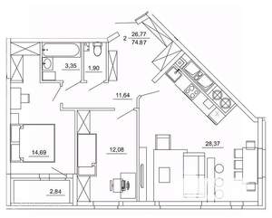 2-к квартира, вторичка, 75м2, 7/26 этаж