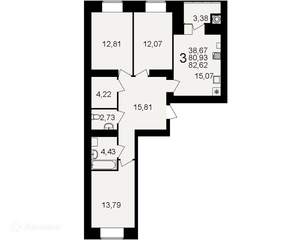 3-к квартира, вторичка, 83м2, 1/16 этаж