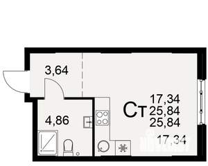 1-к квартира, вторичка, 26м2, 2/22 этаж