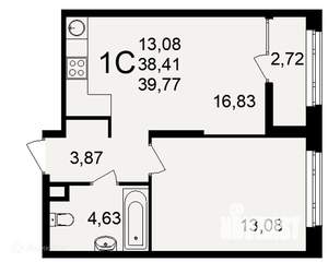 1-к квартира, вторичка, 40м2, 1/26 этаж