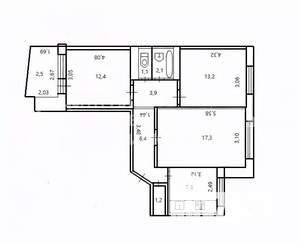 3-к квартира, вторичка, 65м2, 9/9 этаж