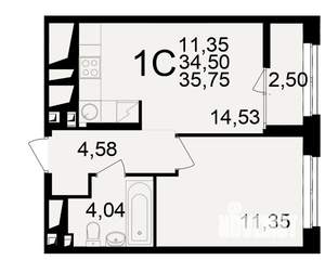 1-к квартира, вторичка, 35м2, 9/25 этаж