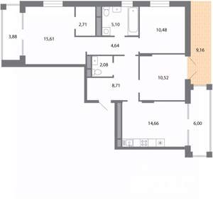 3-к квартира, строящийся дом, 82м2, 1/5 этаж
