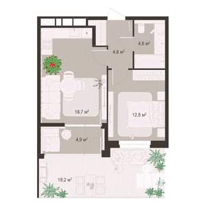1-к квартира, строящийся дом, 64м2, 1/8 этаж