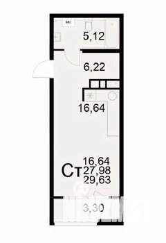 1-к квартира, вторичка, 30м2, 8/22 этаж