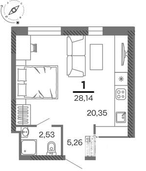 1-к квартира, вторичка, 28м2, 17/25 этаж