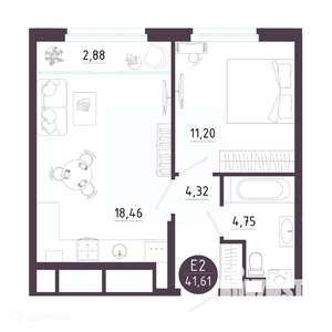 1-к квартира, вторичка, 42м2, 3/19 этаж
