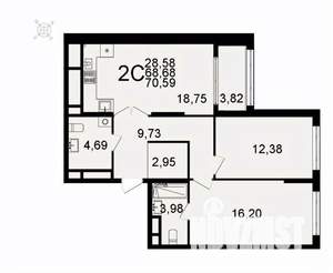 2-к квартира, вторичка, 71м2, 5/26 этаж