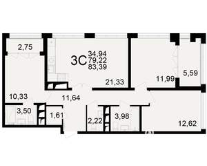 3-к квартира, вторичка, 79м2, 7/25 этаж
