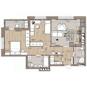 2-к квартира, строящийся дом, 68м2, 8/8 этаж