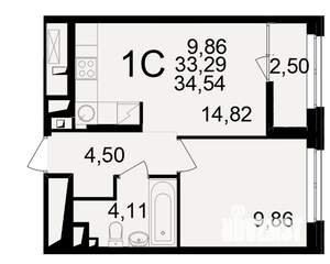 1-к квартира, вторичка, 33м2, 12/25 этаж