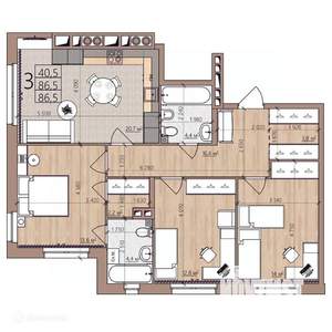 3-к квартира, вторичка, 87м2, 2/9 этаж