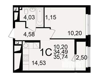 1-к квартира, вторичка, 34м2, 12/25 этаж