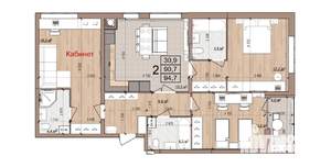 2-к квартира, вторичка, 95м2, 1/16 этаж