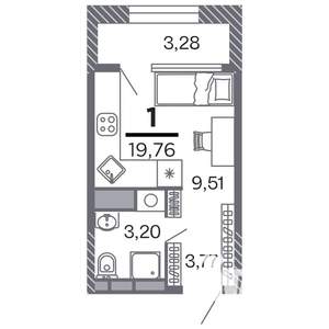 1-к квартира, строящийся дом, 20м2, 2/25 этаж