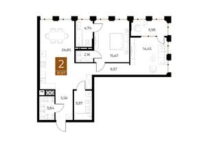 2-к квартира, вторичка, 92м2, 6/8 этаж