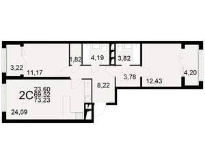 2-к квартира, вторичка, 70м2, 12/25 этаж