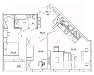 2-к квартира, вторичка, 75м2, 13/26 этаж