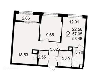 2-к квартира, вторичка, 58м2, 14/24 этаж