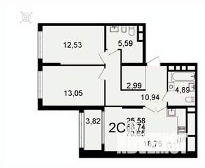 2-к квартира, вторичка, 71м2, 10/26 этаж