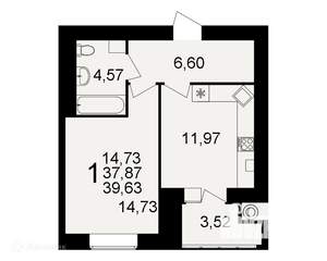 1-к квартира, вторичка, 40м2, 12/16 этаж