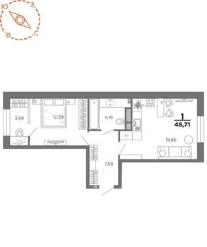 1-к квартира, вторичка, 49м2, 10/22 этаж