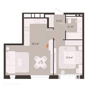 1-к квартира, вторичка, 48м2, 2/9 этаж