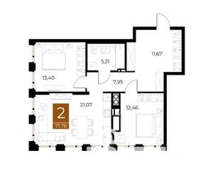 2-к квартира, вторичка, 72м2, 6/9 этаж