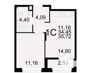 1-к квартира, вторичка, 34м2, 10/25 этаж