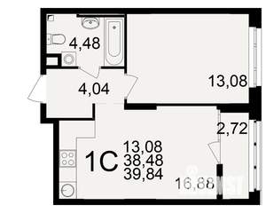 1-к квартира, вторичка, 38м2, 7/25 этаж