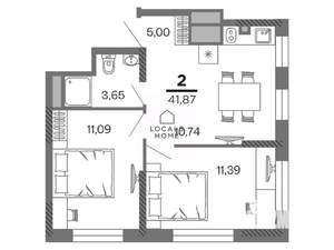 2-к квартира, вторичка, 42м2, 18/25 этаж