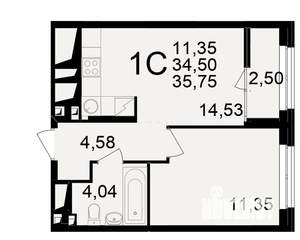 1-к квартира, вторичка, 35м2, 15/25 этаж