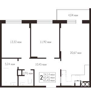 2-к квартира, сданный дом, 65м2, 18/26 этаж