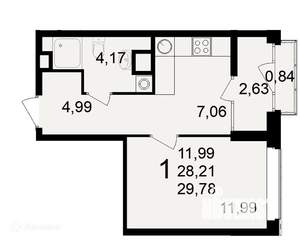 1-к квартира, вторичка, 30м2, 9/26 этаж